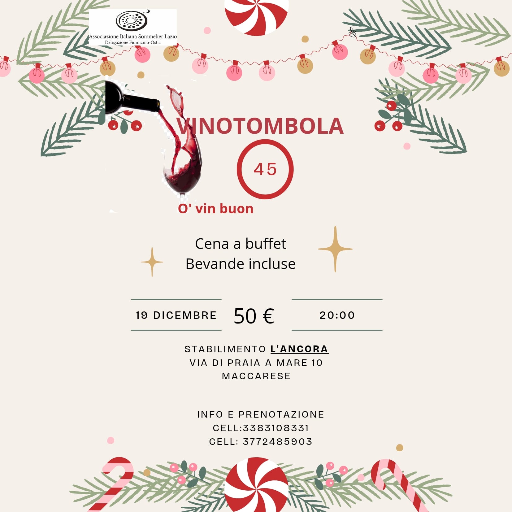 Vinotombola, cena a buffet